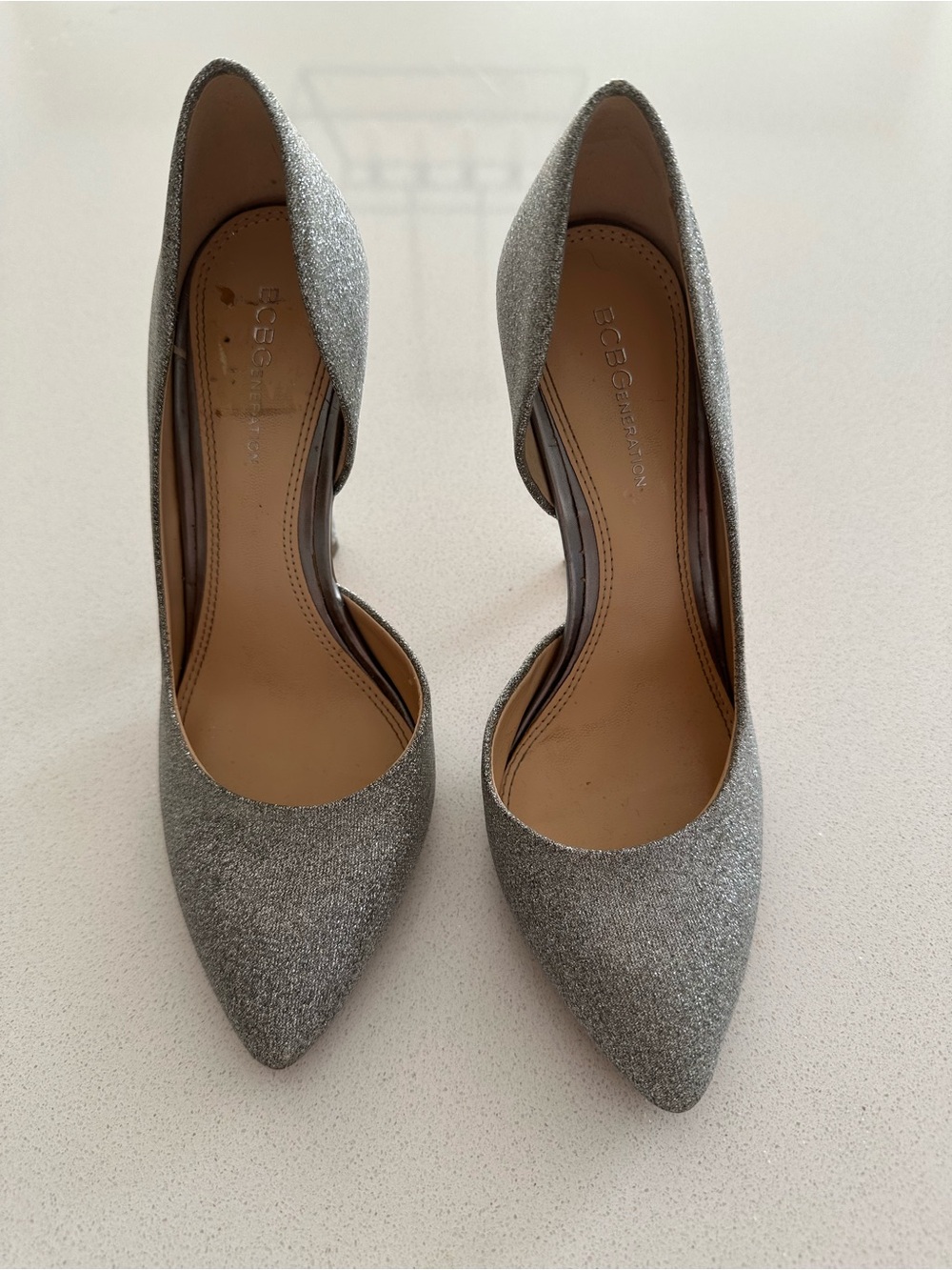 BCBGeneration Silver Glitter Pointed D'Orsay Pumps